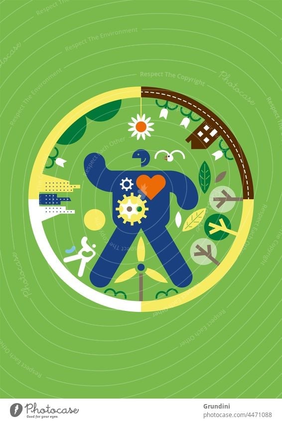 Öko-Zyklus Ökologie Grafik u. Illustration graphisch einfach ökologisch Windturbine Blätter Klimawandel Erneuerbare Energien erneuerbare Energien Mann