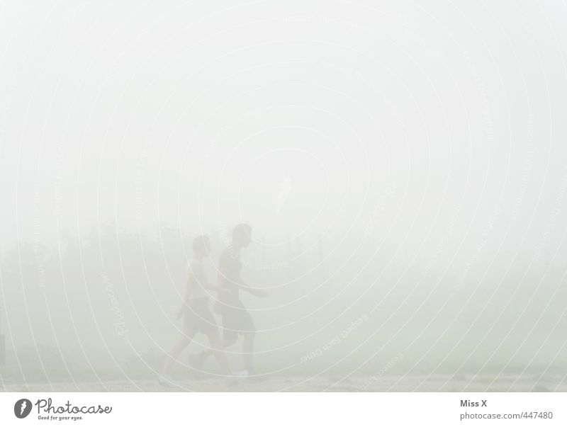 Jogger im Nebel sportlich Fitness Sport Sport-Training Sportler Joggen wandern Mensch Freundschaft Paar 2 18-30 Jahre Jugendliche Erwachsene Wetter