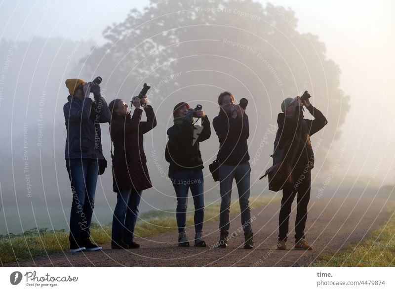 UT Teufelsmoor | Flugmotiv Gruppe fotografieren nebel baum morgens gemeinsam unterwegs usertreffen stehen fokussieren beobachten synchron