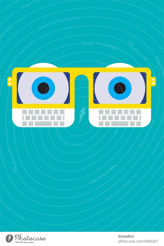 Computer-Augen Grafik u. Illustration Lifestyle Köpfe Gesichter Laptop Brille