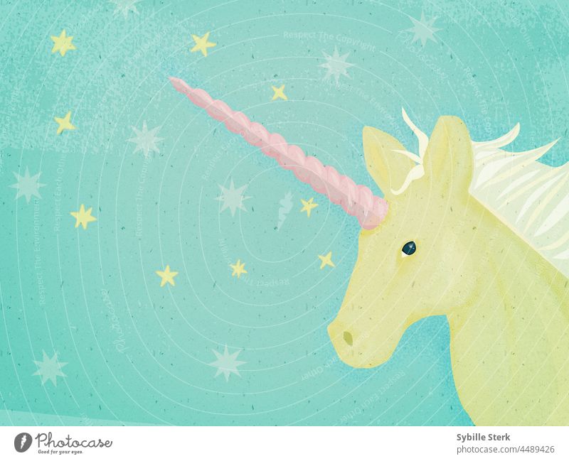 Pastellfarbenes Einhorn magisch magische Kreatur Pferd Märchen Fee Wünsche Stern Mähne Hupe Kind Fröhlichkeit magische Wünsche gelbes Einhorn