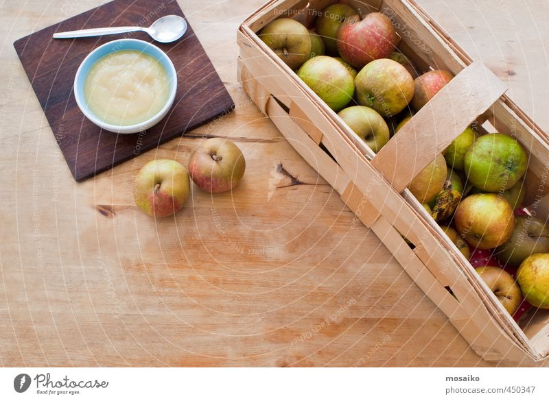 Boskop-Äpfel auf Holzuntergrund - Danksagung Lebensmittel Wurstwaren Frucht Apfel Dessert Marmelade Essen Frühstück Löffel Dekoration & Verzierung Diät lecker