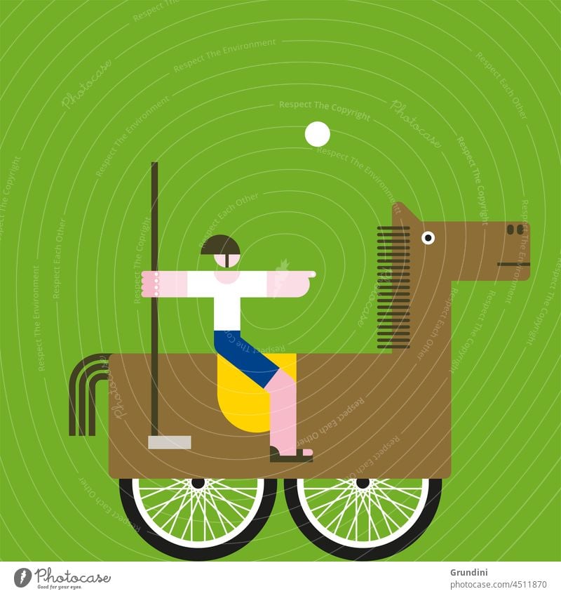 Sport Grafik u. Illustration Lifestyle einfach Pferd Polo Reiter Fahrrad