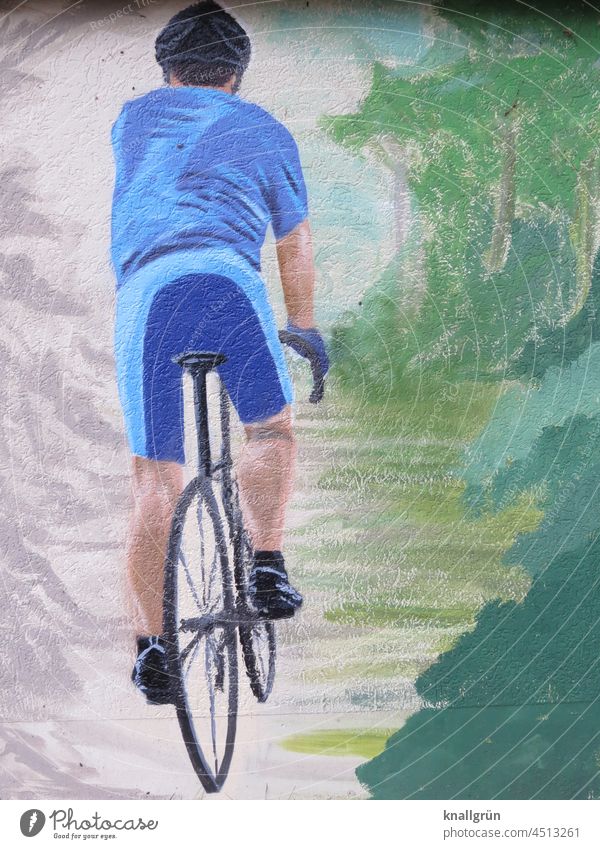 Fahrradfahrer Freizeit & Hobby gemalt Graffiti Kunst Bild Rennrad Radfahren mit Helm Radfahrer Fahrradfahren Sport im Freien Transport Lifestyle Biker Aktion