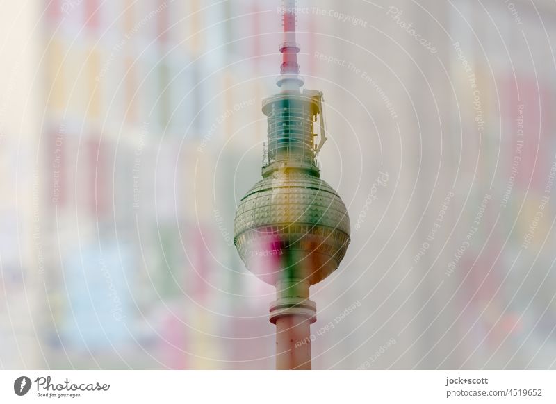 bunte transparente Farben und Formen und der Fernsehturm Berliner Fernsehturm Glasscheibe Strukturen & Formen Wahrzeichen Berlin-Mitte Reaktionen u. Effekte