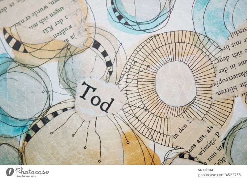 tod Wort Buchstaben Botschaft Kunst Kunstwerk gemalt mixed media gezeichnet abstrakt spirale Striche Punkte Farbe Aquarellfarben Strukturen & Formen Kreativität