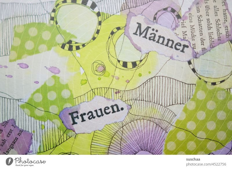 frauen, männer Frauen Wort Buchstaben Botschaft Kunst Kunstwerk gemalt mixed media gezeichnet abstrakt spirale Striche Punkte Farbe Aquarellfarben