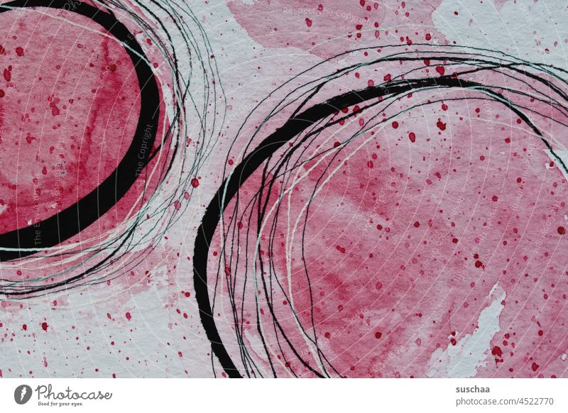 gemalt, rot mit kreisen abstrakt gezeichnet Strukturen & Formen Muster Kunst Farbe Design Kreativität Hintergrundbild Striche Kreis Spirale gemustert weiss