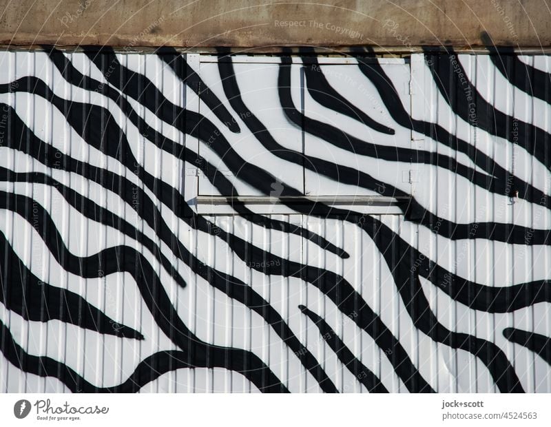 Zebrastreifen trifft auf Anhänger Bauwagen Strukturen & Formen Detailaufnahme abstrakt Muster Streifen Gestaltung Stil Straßenkunst Dekoration & Verzierung