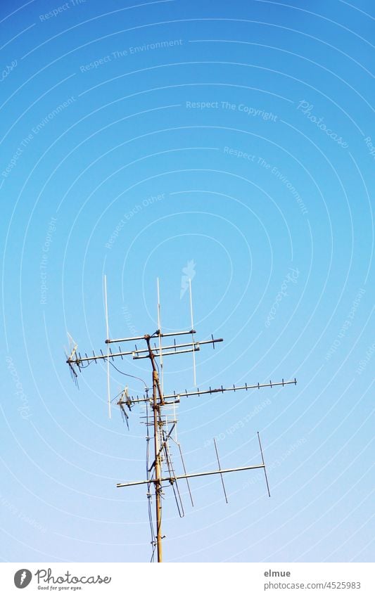 Hausantenne vor blauem Himmel / auf Empfang stehen Dachantenne Außenantenne Antenne Zimmerantenne himmelblau wolkenlos Empfänger Funk Funk und Fernsehen