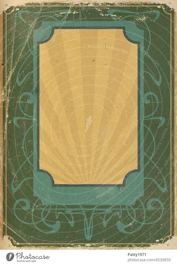 Grunge Papier Floral Jugenstil Design Hintergrund mit stilisierten Sonnenstraheln jugendstil hintergrund altehrwürdig altes Ornament dekor bordüre Grün