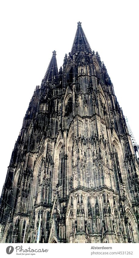 Teilansicht Nordturm des Kölner Doms ohne Gerüst Domkloster historisch alt restauriert schwarz grau Kathedrale Sehenswürdigkeit Wahrzeichen Bauwerk Architektur