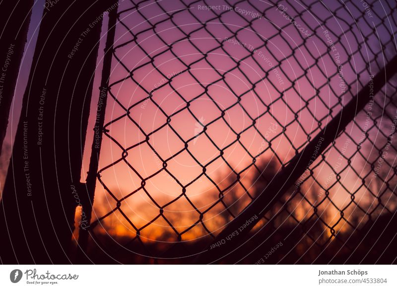 Zaun vor Abendhimmel im Spätherbst Silhouette violett knallig farbig bunt rot orange lila Farbverlauf abend Dämmerung Himmel Sonnenuntergang Natur Außenaufnahme