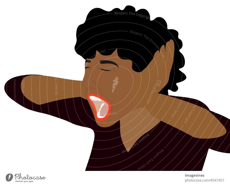 Junge emotionale sehr wütende und beunruhigte Frau, die schreit. Schreiende Frau -afrikanischer Abstammung-, die ihre Ohren zuhält Schmerzen Erwachsener Werbung
