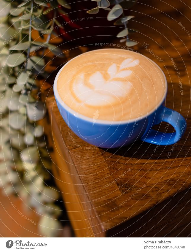 Kaffeehaus Cappuccino Latte Art Becher blauer Becher Barista Milchgetränke Getränk Café