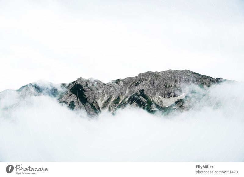 Berge im Nebel. Blick vom Breitenberg. Wolken Berggipfel bewölkt neblig wolkenverhangen Berge u. Gebirge Landschaft Natur Alpen Felsen Menschenleer wandern
