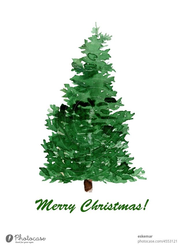 Frohe Weihnachten, Weihnachtsbaum in Aquarell frohe frohe weihnachten Weihnachtskarte christbaum Tannenbaum schrift Schriftzug englisch weihnachtlich