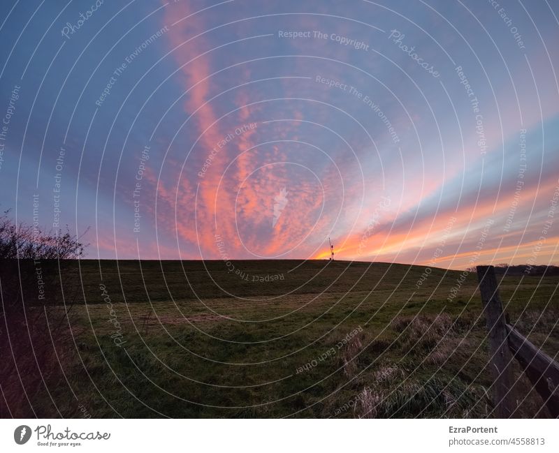 Postkarte Himmel Wolken Sonne Sonnenuntergang Deich Abenddämmerung Landschaft Natur Dämmerung Horizont Menschenleer Umwelt