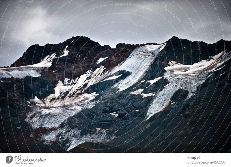 Gletscher Umwelt Natur Landschaft Urelemente Wasser Himmel Wolken Sonnenlicht Sommer Herbst Klimawandel schlechtes Wetter Schnee Felsen Alpen Berge u. Gebirge