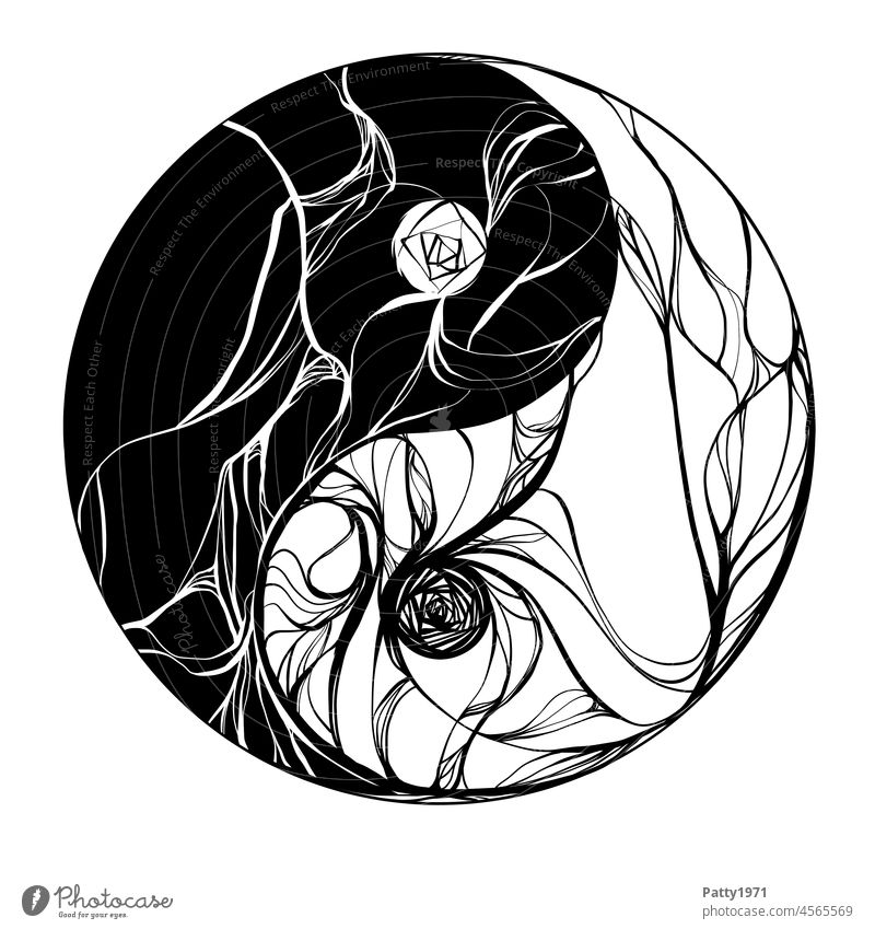 Abstraktes Yin Yang Symbol yin yang symbol floral ranke design ornament wirbel tattoo kunst dekoration black isoliert element abbildung natur silhouette