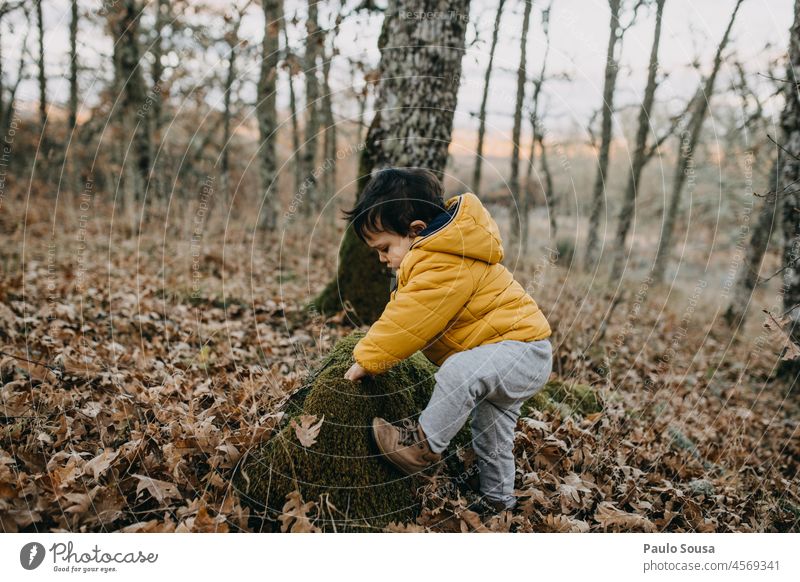 Kind klettert auf kleinen Felsen Kindheit 1-3 Jahre Kaukasier Spielen Freizeit & Hobby Kindheitserinnerung Farbfoto authentisch Lifestyle Mensch Freude Leben