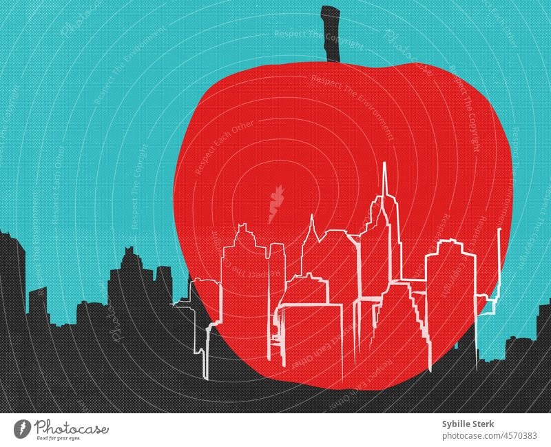 New York, Big Apple, Manhattan New York State der große Apfel Skyline Skyline von Manhattan Großstadt USA uns Aufdruck sehr wenige minimalistisch