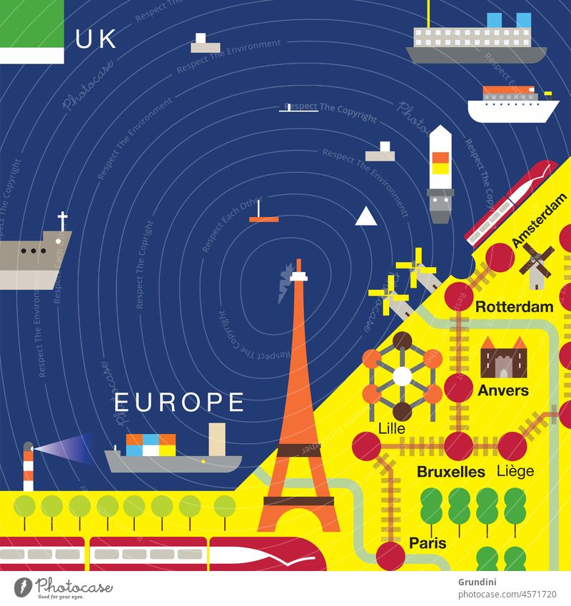 Europa Landschaft Karten Großbritannien malerisch Städte Gebäude einfach