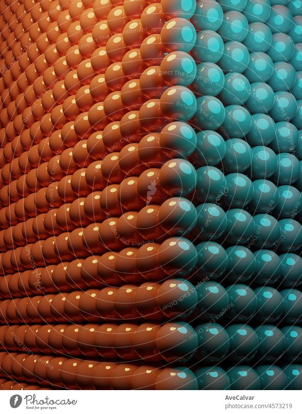Bunte Kugel 3d render orange blauen Ball Muster mit Gummi Textur mit Reflexionen. Abstrakte Kunst Mode background.Awesome abstrakten Überlauf substance.Concept vor Ort für design.Copy Raum für hinzufügen.