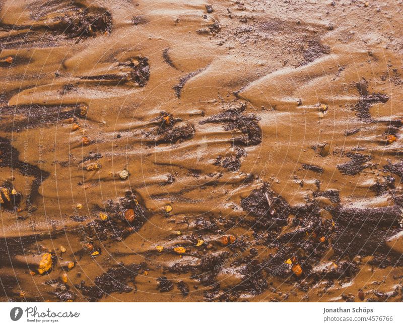 Schlamm auf dem Boden in erdigem Braun Waldboden Erde nass braun Weg Überschwemmung Natur dreckig Umwelt Außenaufnahme Hintergrund Oberfläche Land natürlich