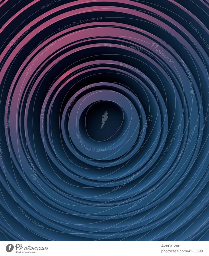 Blaue und rote konzentrische Kreise 3D-Render abstrakten Hintergrund kreisen 3d Kurve graphisch rendern Rendering Bändchen Schatten winken Tapete Kunst