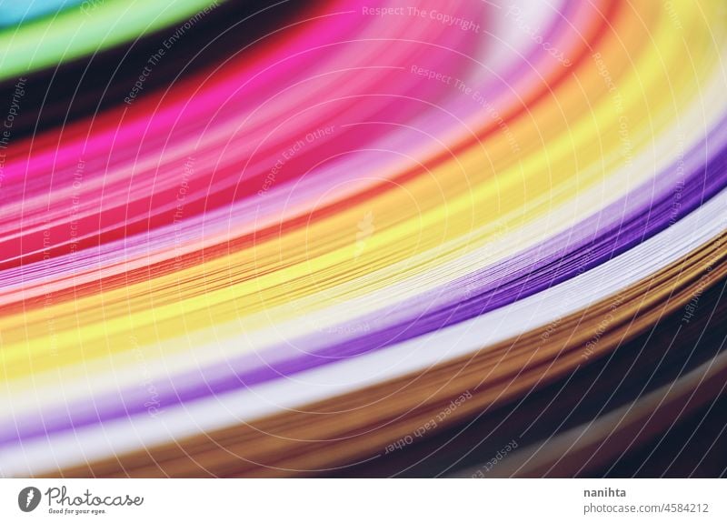 Regenbogenpapier abstraktes Makro rosa Papier Wellen Linien Kurven Oberfläche Fokus diy es selbst machen farbenfroh Farbe pulsierend brilliant keine Menschen