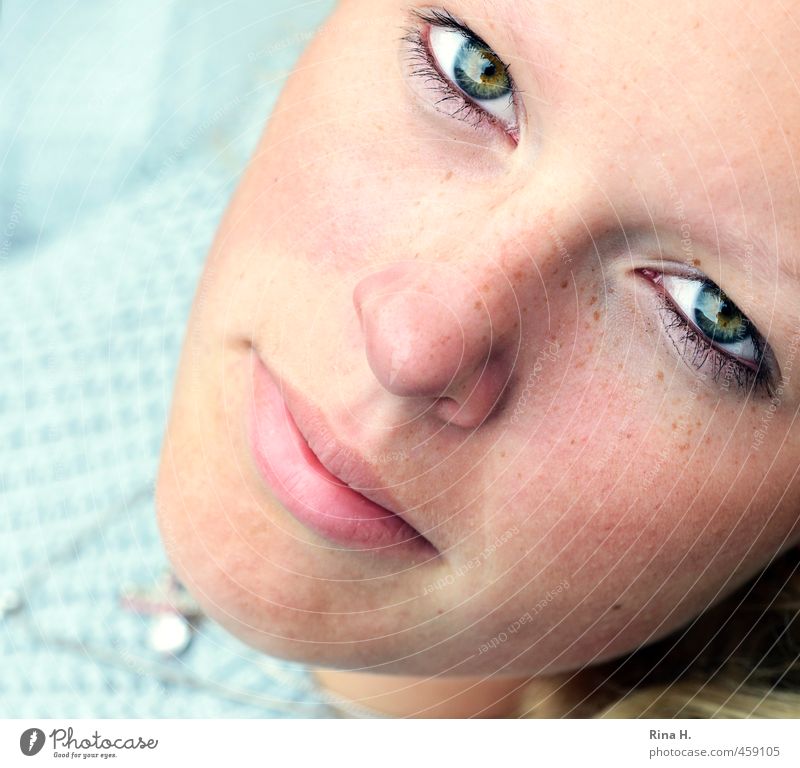BlickKontakt Mensch feminin Mädchen Junge Frau Jugendliche Gesicht 1 hell schön intensiv Auge Denken Nahaufnahme direkt Farbfoto Außenaufnahme Tag