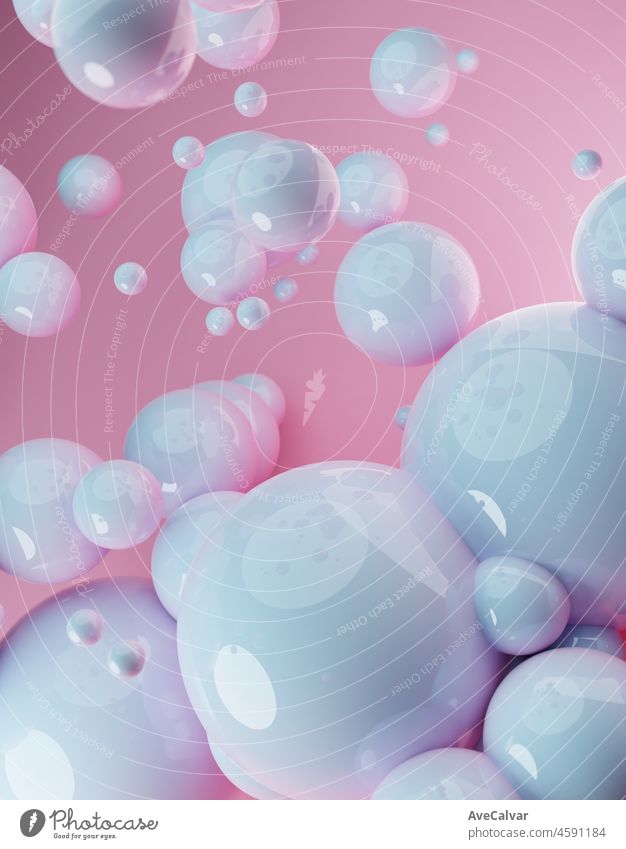 Blaue und rosa Palette abstrakte 3D-Render von dynamischen abstrakten glänzenden Kugeln Hintergrund für Mockups, Flat-Lay-Designs und Vorlagen mit Kopierraum für text.Dynamic Hintergrundbild mit Kugeln oder Partikel