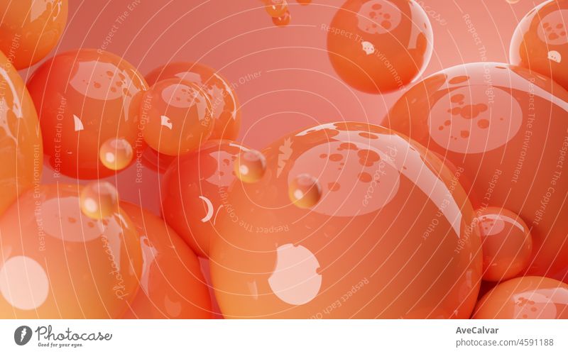 Orange und rote Palette abstrakte 3D-Render von dynamischen abstrakten glänzenden Kugeln Hintergrund für Mockups, flache Lay-Designs und Vorlagen mit Kopierraum für text.Dynamic Tapete mit Kugeln oder Partikel