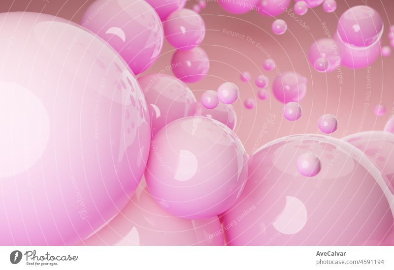 Soft Pastell rosa Palette abstrakte 3D-Render von dynamischen abstrakten glänzenden Kugeln Hintergrund für Mockups, flache Lay-Designs und Vorlagen mit Kopierraum für text.Dynamic Hintergrundbild mit Kugeln oder Partikel