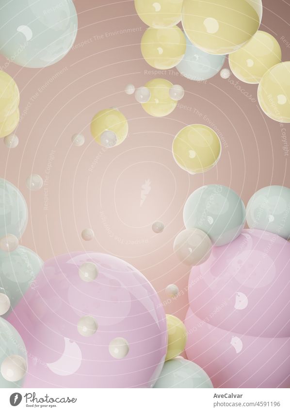 Soft Pastell rosa Palette abstrakte 3D-Render von dynamischen abstrakten glänzenden Kugeln Hintergrund für Mockups, flache Lay-Designs und Vorlagen mit Kopierraum für text.Dynamic Hintergrundbild mit Kugeln oder Partikel