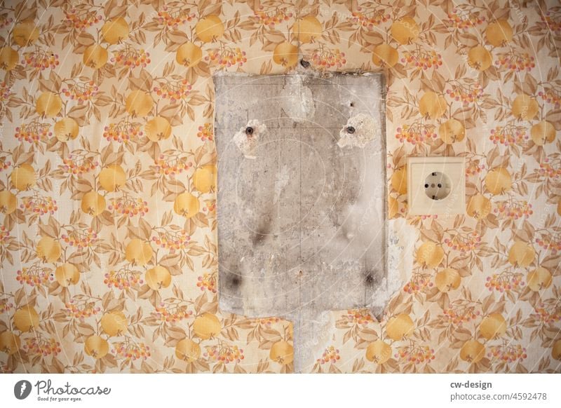 Trash | Die gute alte Blümchentapete Tapete Steckdose Innenaufnahme Farbfoto Wand Menschenleer retro Muster Raum Dekoration & Verzierung Tapetenmuster