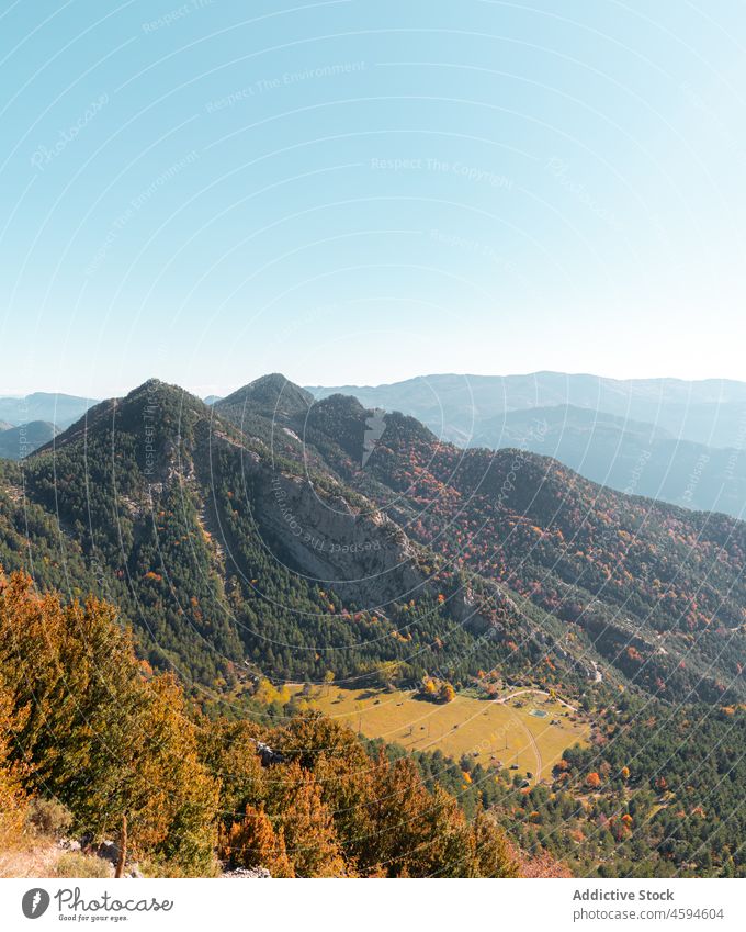 Malerischer Blick auf einen mit üppigem Wald bedeckten Bergkamm Natur Landschaft Hügel Berge u. Gebirge Hochland erstaunlich malerisch Autoreise idyllisch