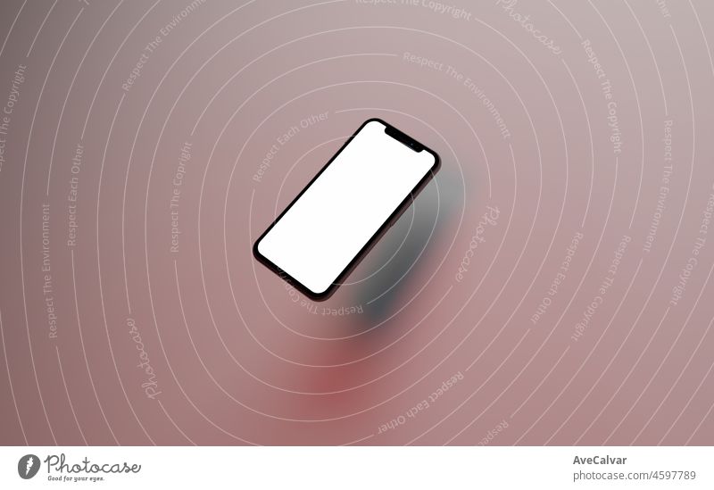 Schwarzes Handy schwimmend auf pastellrosa Hintergrund Rendering leere Kopie Raum. Telefon-Bildschirm Mockup und verschiedene Folien schweben in 3D-Rendering. App-Schnittstelle, ux ui, und Web-Design-Vorlage Konzept