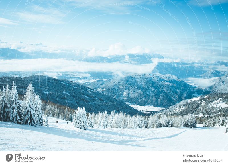 Winterlandschaft schnee berge aussicht natur weiss blau piste outdoor