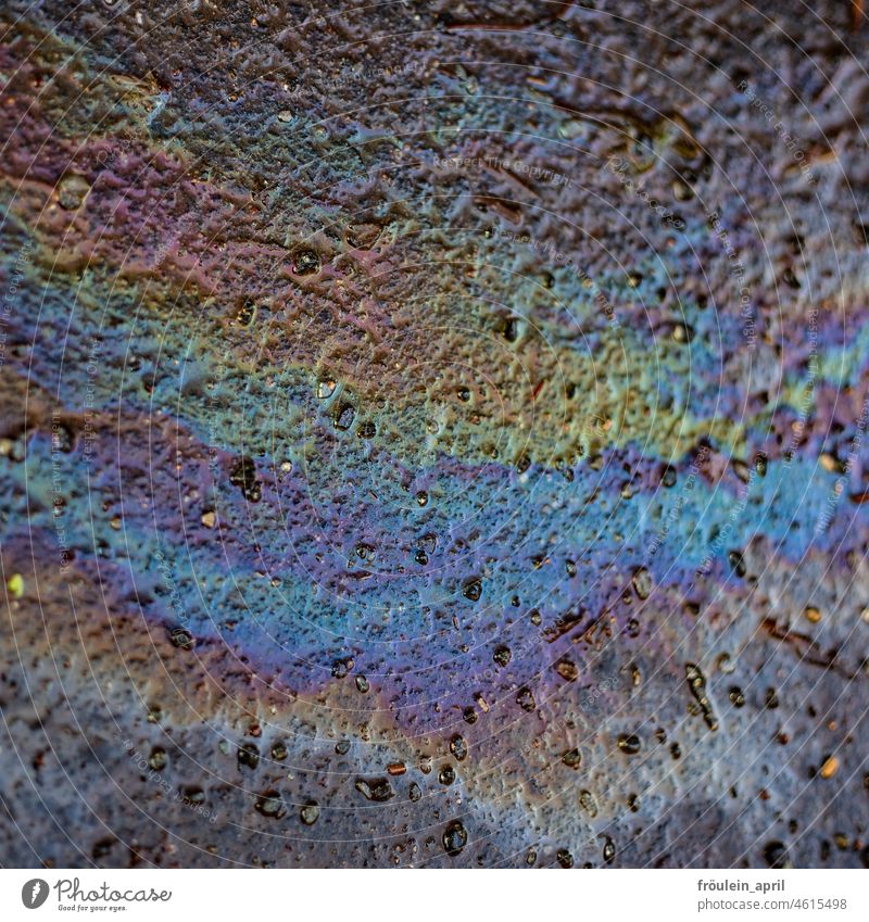 Ölbild I Ölspur mehrfarbig Nahaufnahme Farbfoto Umweltverschmutzung Außenaufnahme Detailaufnahme motoröl