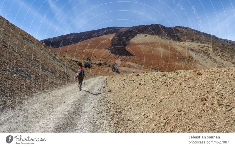 Wanderin im Teide-Nationalpark von Teneriffa Vulkan Wanderer reisen Frau Natur wandern malerisch natürlich Stein Berge u. Gebirge Mensch Landschaft felsig