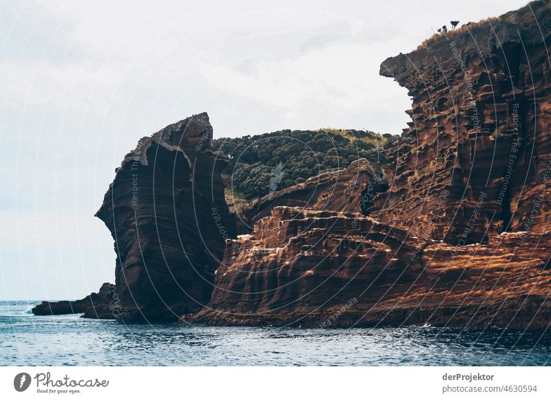 Felsen einer kleinen Insel auf den Azoren Zentralperspektive Starke Tiefenschärfe Sonnenlicht Reflexion & Spiegelung Kontrast Schatten Textfreiraum Mitte