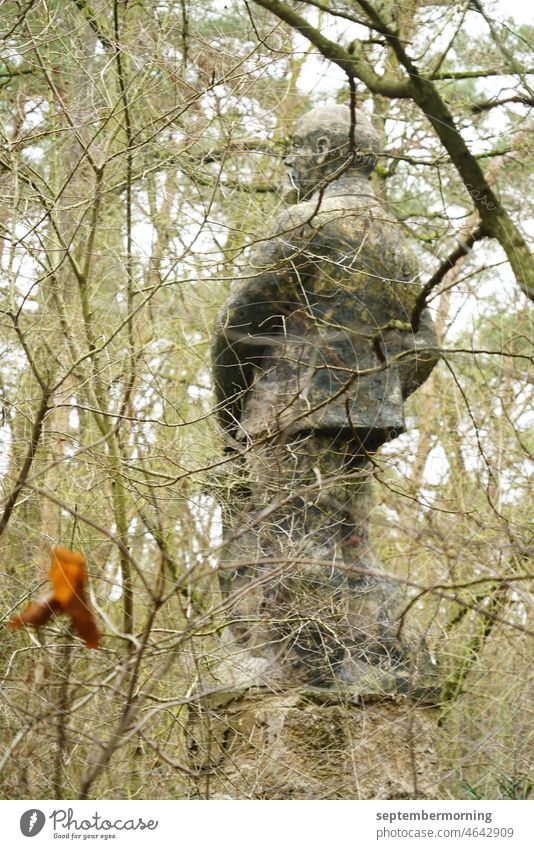 Statue eines Mannes von der Seite Außenaufnahme Herbst gedeckte Farben Abbild eines alten Mannes von der Seite Menschenleer