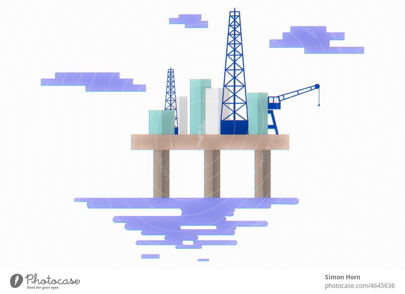 Illustration Bohrinsel illustration Energiewirtschaft Technik & Technologie Öl Fossile Energie Grafik u. Illustration Grafische Darstellung Ausbeutung der Meere