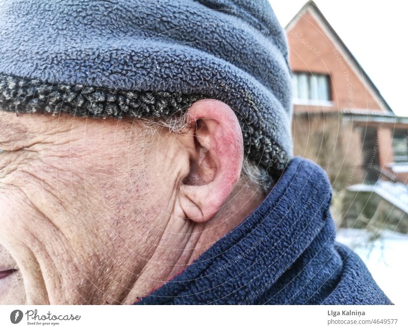 Ohr eines Mannes Ohrläppchen hören Ohrmuschel Nahaufnahme Kopf Mensch Detailaufnahme Haut 1 Erwachsene Sinnesorgane