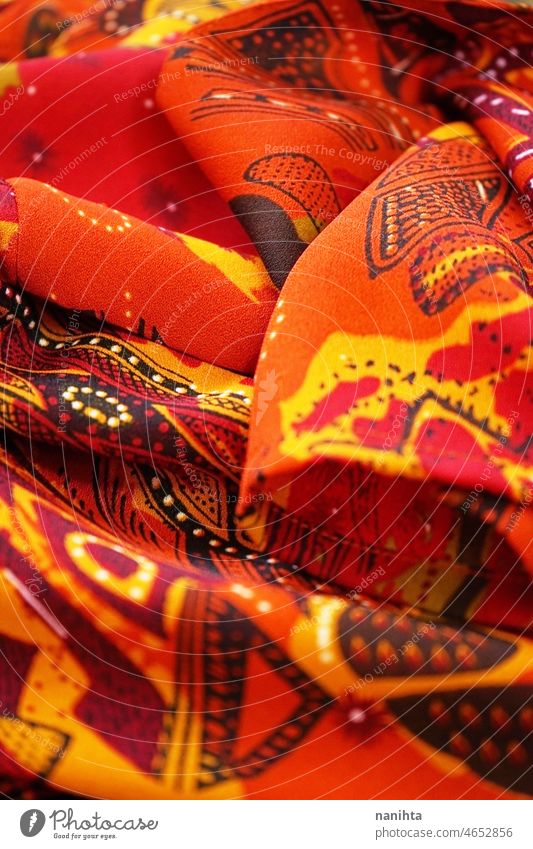 Kalamkari indische Kleidung Design kalamkari Indien ethnisch Textur Muster farbenfroh rot orange gelb Textil abstrakt Stoff Mode trendy Inder organisch