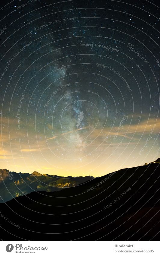 Galaktisches Zentrum III Himmel Nachthimmel Stern Sommer Schönes Wetter Wald Hügel Felsen Alpen Berge u. Gebirge Gipfel glänzend stehen leuchten ästhetisch