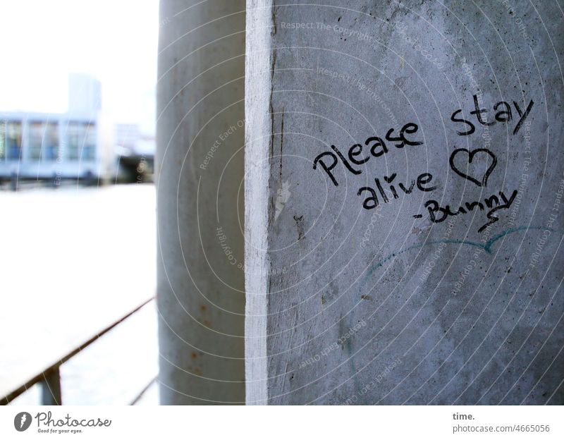 Freundschaft | unter der Brücke Grafitti Herz Wunsch Hoffnung Schrift Liebe Romantik Oberfläche Textur Buchstaben Nahaufnahme statement verliebt Betonpfeiler