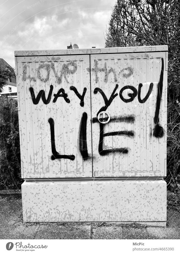 Spruch „love the way you lie“ Graffiti Love the way you lie lügen ausspruch anssprache Liebe Schriftzeichen Gefühle Wahrheit worte wahre worte durchschauen